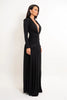 Women Glitter Maxi Evening Dress Deep V Neck Long Sleeve Ruched High Slit Formal Party Dress For Wedding Guest Prom