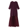 Women Elegant Half Sleeves O-Collar Pleated Dress Spring Woman Rear Zipper Splicing Vintage Casual Knitted Long Dress