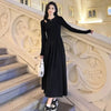 Long Sleeve O-neck A-line Dress Streetwear Vestidos Lady Korean Style Hollow Out Black Long Dresses Women