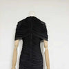 Women Ruched Maxi Dress Asymmetric Draped Sleeve High Neck Bodycon Mermaid Formal Evening Party Gown
