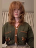 Women Fox Embroidery Cropped Knit Cardigan V Neck Contrast Scallop Trim Pocket Long Sleeve Coat Vintage Cottagecore Sweater