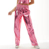 Red Women's Aurora Laser Gradual Change High Waist Straight Pants, Blue Thin Female Stretch Trousers