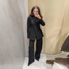 Balck Pants Set For Women Casual Stand Collar Single Breasted Blazer Wide-leg Pants Lady Spring Chic Street Outfits