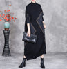 Woman Autumn Mock Neck Loose Long Sleeves Dress Chinese Style Contrast Batwing Sleeve Casual Dress