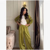 Women Frog Button Satin Jacket Lattern Pants Set Stand Collar Long Sleeve Top Wide Leg Pant Loose Fit Suit Summer Casual Outfits