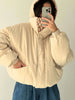 Women Deer Spotted Hooded Puffer Jacket Brown White Dots Drawstring Hood Cropped Elastic Cuff Coats Warm Winter Casual Outerwear