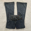 Y2K Vintage Low Rise Flare Jeans Women Harajuku Pockets Buckle Belt Blue Denim Pants Gothic Girl Slim Fit Trousers