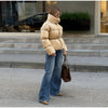 Solid Quilted Cotton Coat Women's Turtleneck Lace-up Full Sleeve Warm Jacket Autumn Winter Lady Commuter Outwear
