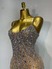 Rhinestones Sexy Mesh See Through Bodycon Dress Women Birthday Evening Cocktail party Gown Red Carpet Club Stage Outfit
