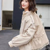 Women Trench Coat Lace Stitching Short Jacket Spring Autumn Tooling Waist Stand-up Collar Windbreaker Female