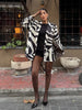 Women's Brown White Zebra Print Lapel Blazer Vintage Wide Stripe Thick Velvet Loose Suit Jacket Autumn High Street Outwear