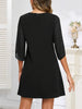 Womens Fluter Sleeve Crew Neck Loose Shift Tunic Cocktail Knee Length Business Casual Party Chiffon Bodycon A-Line Dress