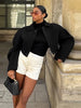 Simple Lapel Cropped Bomber Jackets For Women High Street Long Sleeve Zipper Coats Elegant Casual OL Outerwear