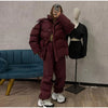Drawstring Women's Winter Padded Jacket Pant Suits Hooded Full Sleeve Warm Jackets Pants Thicken Casual Lady Outfit
