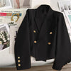 High-Quality Double Breasted Crop Blazer Women Korean Solid Long Sleeve Suit Coat Office Ladies Elegant Short Jacket Female Coat