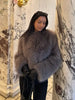 Chic Grey Fluffy Faux Fur Jacket Women Elegant O Neck Long Sleeves Cropped Coats Autumn Winter Lady High Street Outwears