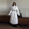 Women's Long Jackets Detachable Shawl Lace Up Waist Cinching Padded Coats Winter Lady Full Sleeve Solid Loose Coat Outerwear