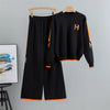 Casual sports set women spring and autumn embroidered knitted sweater with letters and high waist slim pants two-piece set