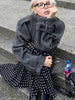 Vintage Loose Stand Collar Woolen Coat for Women Casual Solid Full Sleeve Warm Cropped Overcoat High Street Outwear