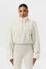 Women Cropped Teddy Fleece Jacket Half Zip High Neck Long Cuff Sleeve Loose Casual Autumn Winter Fuzzy Warm Outerwear