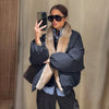 Women Faux Fur Collar Puffer Jacket Lapel Oversized Long Sleeve Warm Loose Thick Coat Female Winter Casual Jackets