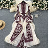 American European Style Women's Casual Elegant Pleated Dress Long Sleeve Printed Ankle Length Dress