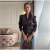 Pleated Waist Cinching Blazer Coat Women Chic Deep V-neck Full-sleeve Single Breasted Slim Coats Lady Commute Jacket