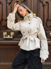 Women's Coats Jacket Double Breasted Belted Cropped Trench Coat Stand Collar Long Sleeve Casual Outerwear For Ladies