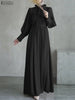 Women Maxi Dresses Elegant Modest Ruffled Collar Tied Waist Long Sleeve Long Dress Muslim Hijabs Abaya Robes S-3XL