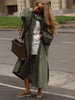Women Loose Draped Trench Coat Stand Lantern Sleeve Side Slit Single Breasted Casual Outerwear Street Daily Ladies Chic Overcoat