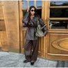 Street Waist Cinching Leather Jacket Women Loose Solid Stand Collar Zipper Pocket Jackets Spring Lady Outwear