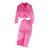 Denim 2 Piece Sets Jacket Skirt Women Suit Long Skirts Outerwear Outfits Single Breasted Pockets Washed Coat Ensemble