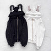 Kawaii Women Coats Jirai Kei Lolita Y2K Cute Japanese Style Jacket Sweet Pearl Rabbit's Ears Bow Hoodies Elegant Casual Top