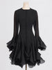 Women's Irregular Pleated Patchwork Long Flare Sleeve Waist Cinching Midi Dresses Female Clothing