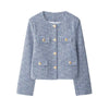 \Women's Tweed Jacket Coat Long Sleeve with Pockets Front Metal Button Chic Outerwear Female Tops