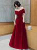 Spring Long Elegant Wine Red Soft Velvet Evening Party Wedding Dresses for Women Off Shoulder Maxi Dress
