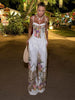 Women's Floral Printed Pants Set 3-pieces Blazer & Corset Crop Top & Wide-leg Pant Spring Chic Lady Party Outfits