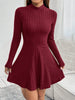 Wine red semi-turtleneck knitted dress for women, long sleeves, slim fit, waist-cinching, flared skirt, autumn and winter slimmi