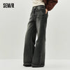 Women Jeans Belted Fleece Lined Flared Loose Fit Distressed Wash Vintage HighWaist Streetwear Denim Pants
