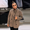 Elegant Women's Woolen Suit Jacket Vest 2 Pieces Set Loose Lapel Long Sleeve Breasted Jackets Knit Collar Vests Lady Coats