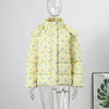 Cute Floral Printed Quilted Cotton Padded Jacket With Detachable Hooded Women Thick Oversized Coat Warm Winter Girl‘s Outerwear
