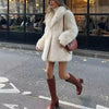 Thicken Faux Fur Short Coats Women Solid Warm Long Sleeves Lapel Loose Fluffy Overcoats Lady Winter High Street Outerwear