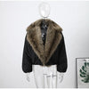 Women's Fur Patchwork Leather Jackets Furry Collar Slim Buttons Full Sleeve Female Coat Autumn Lady Street Outerwear