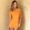 Patchwork Lace Half Sleeve Women Mini Dress Round Neck High Waist Pullover Dress Autumn Bodycon Casual Party Clubwear