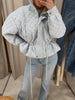 Floral Print Zip Button Stand Collar Quilted Jacket Drawstring Waist Oversized Autumn Women Coat Casual Chic Lady Outerwear