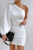 Irregular One Shoulder Short Dresses Women Loose Sleeves Diagonal Collar Chic Design Dress Autumn Sexy Wrap Hip Ruched Dress