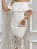 Women's White Off-Shoulder Lace Midi Dress Ruffled Neckline Flared Hem Ideal for Evening Parties Wedding Receptions