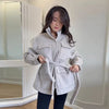 Casual Solid Woolen Loose Coats Women Belt Stand Collar Full Sleeve Zippers Lace Up Coat Female Autumn Lady Outwears