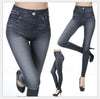 1pcs Women's Denim Print Leggings Females Slim Leggings Faux Jeans Leggings Lady Stretch Printed Tights Black Blue Pants