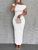 Water Ripple Slanted Shoulder Dress Women's Elegant And Simple Solid Color A-line Collar Mid-waist Sexy Hip Wrap Skirt